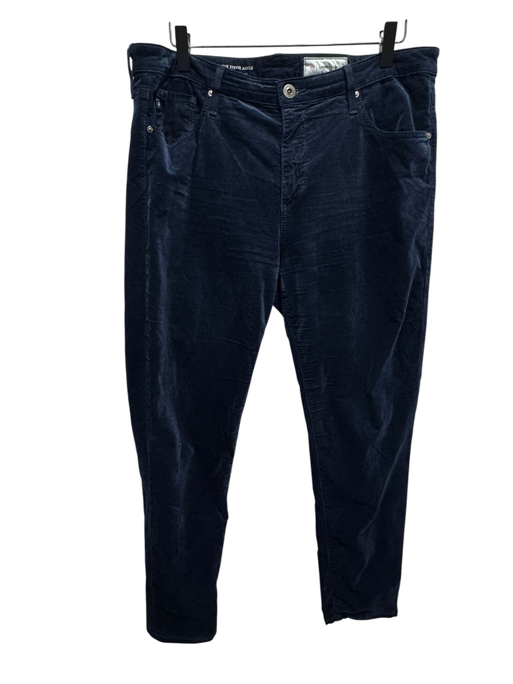 Anthropologie AG Adriano Goldschmied Navy Blue Velvet Slim Straight Ankle 32